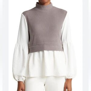 Patrizia Luca Milano Top lagenlook long bell sleeves Grey white size medium